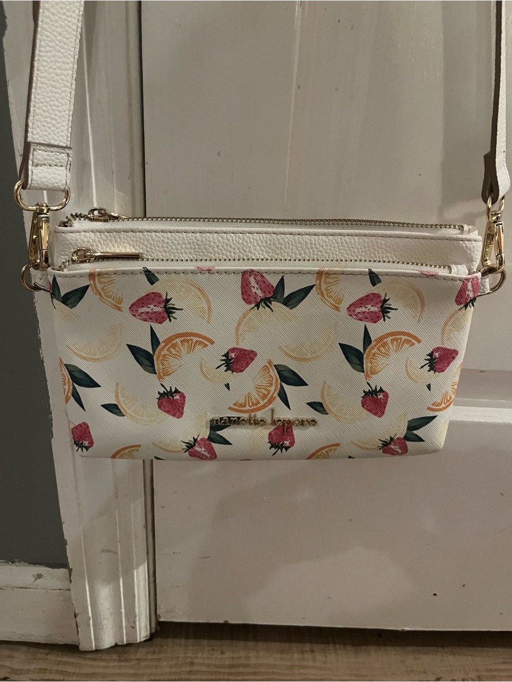 Nanette & lepore White Strawberry & Orange Print Crossbody Bag